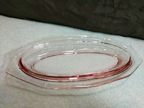 Cambridge Pink Depression Glass Decagon  Oval Celery Tray Dish 11” L  X 5 5/8" W