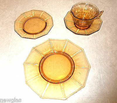 ~~cambridge~ Decagon Amber Luncheon Set Elegant Tea Cup Saucer Bread/salad Plate