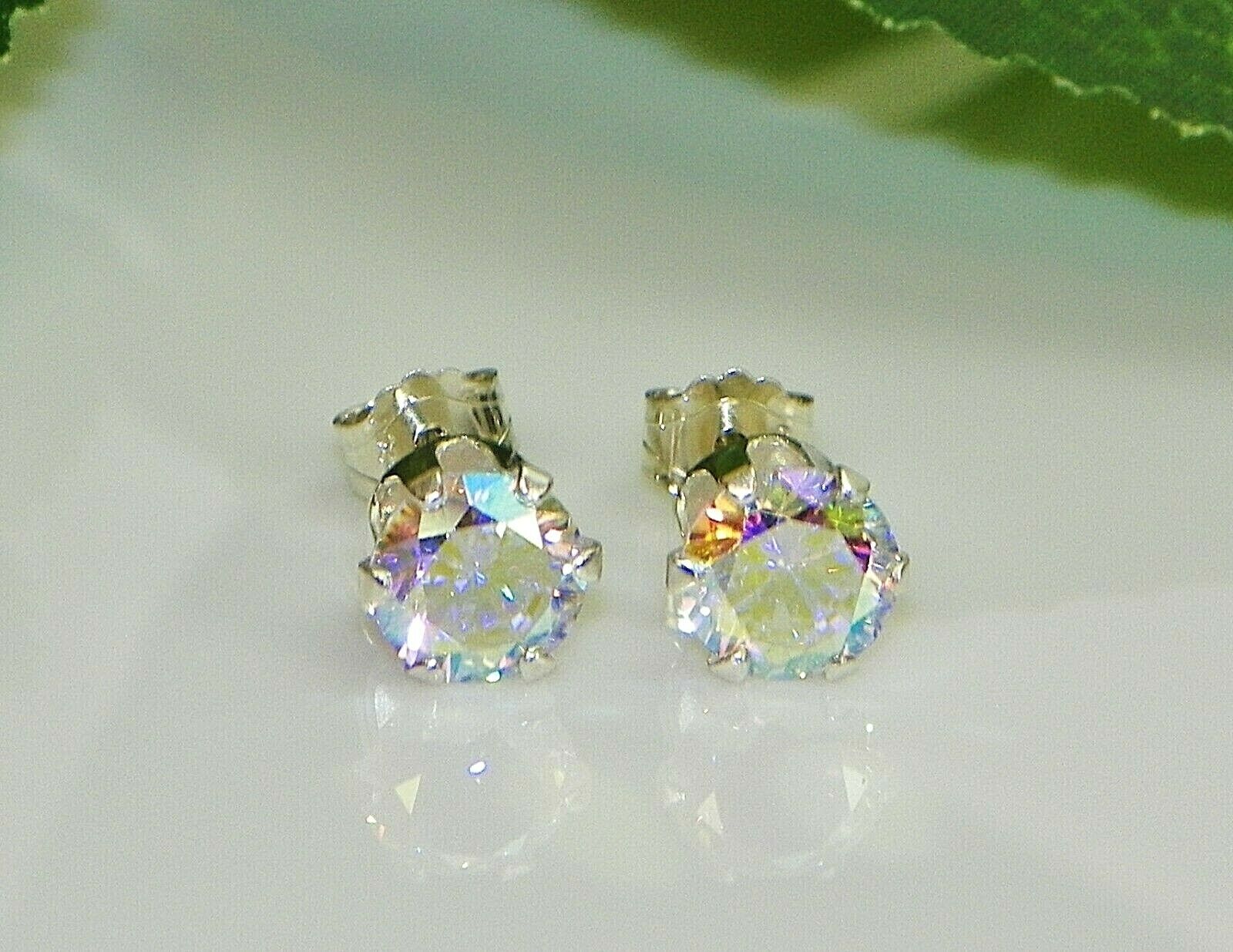 Mercury Mystic Topaz Round Diamond Cut Sterling Silver Stud Earrings Free Box