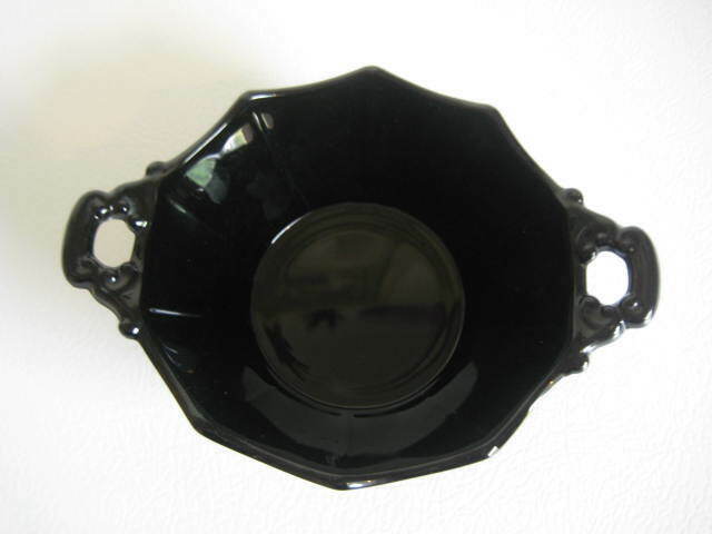 Cambridge Decagon Black Glass Bowl With Handles Vguc