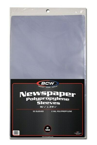 Pack Of 50 Bcw 16 X 24 Newspaper Acid Free 2-mil Clear Poly Sleeves 16x24