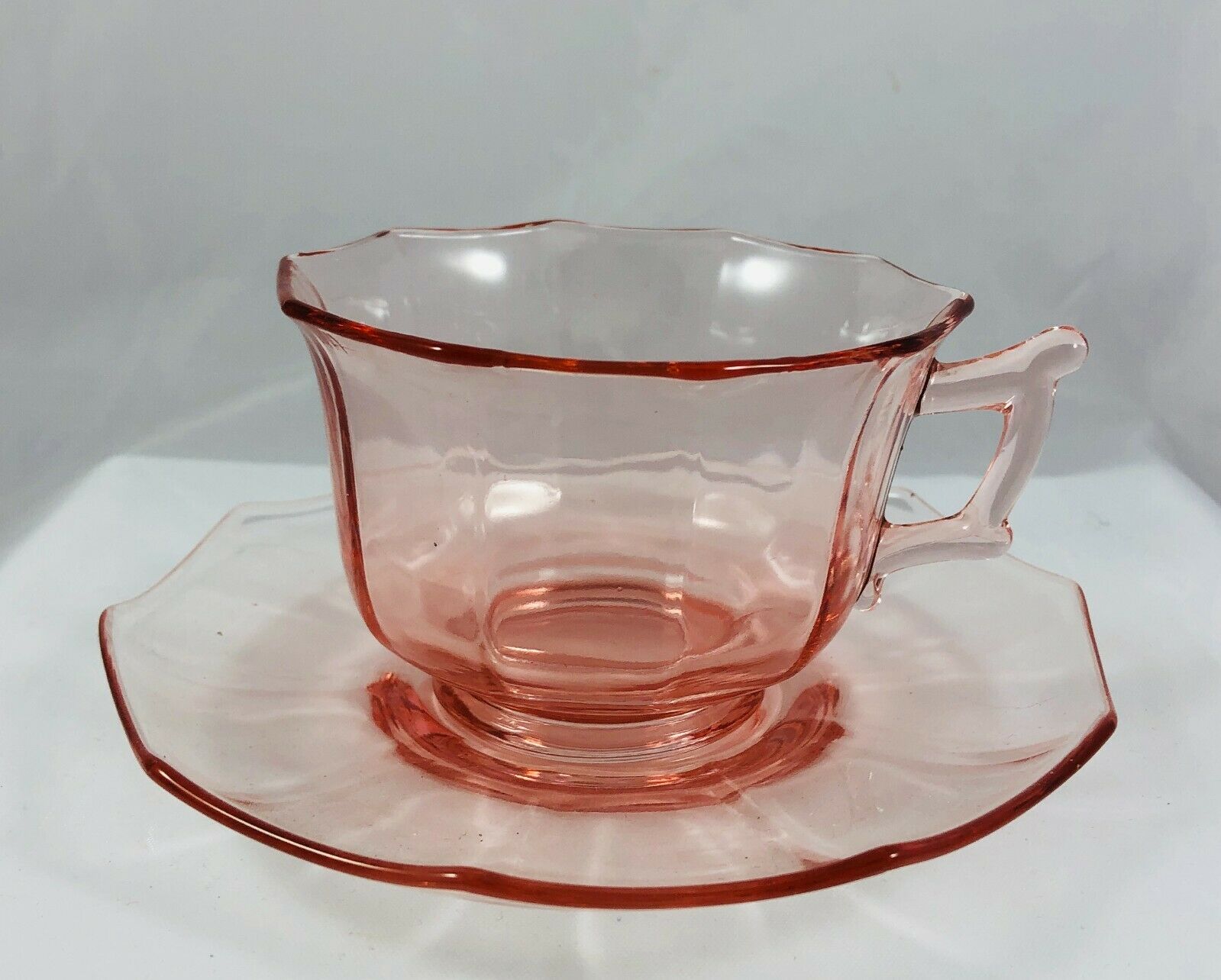 Vintage Cambridge Depression Glass Pink Decagon Cup & Saucer Set